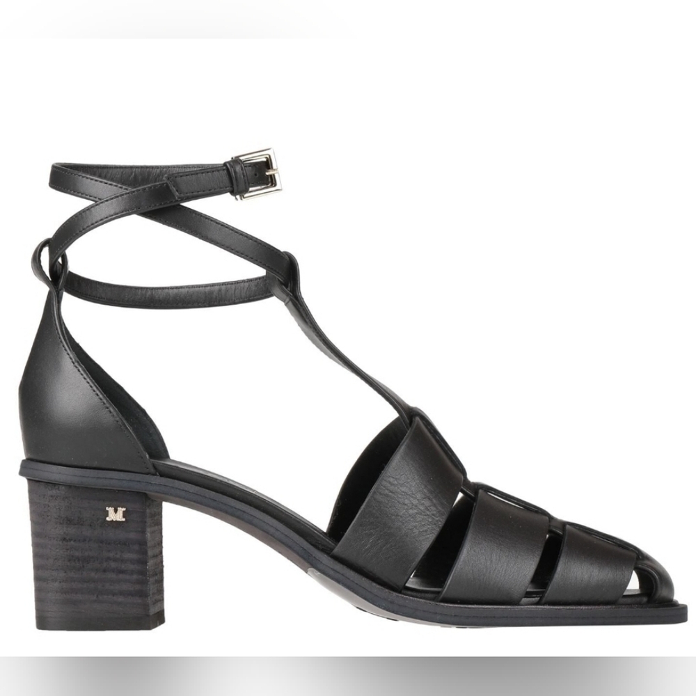 Max Mara TBAR Fisherman Chunky Elegant Black Strappy Sandals Sz 37/7